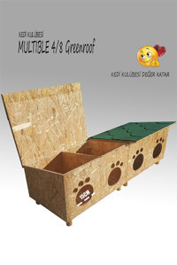 Kedigram Multible Greenroof 4/8 Dikdörtgen Su Geçirmez Dış Mekan Kedi Evi Ahşap Rengi