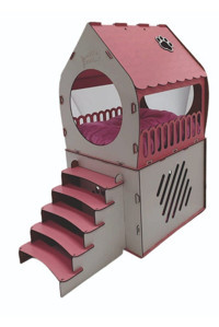 Mabel Dikdörtgen 2 Katlı İç Mekan Kedi Evi Beyaz-Pembe