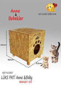 Lüx Dikdörtgen Su Geçirmez Dış Mekan Kedi Evi Ahşap Rengi