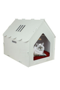 Starlightning Çatılı Çizgili Kare İç Mekan Kedi Evi Beyaz