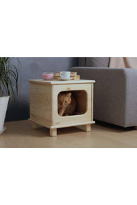 Naturbird Kare İç Mekan Kedi Evi Ahşap Rengi