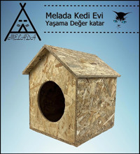 Melada 40x35x30 cm Dikdörtgen Su Geçirmez Dış Mekan Kedi Evi Ahşap Rengi