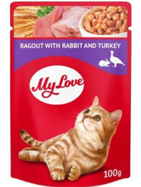 My Love Pouch Hindi Eti-Tavşanlı Parça Etli-Soslu Yaş Kedi Maması 24x100 gr