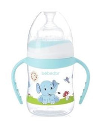 Bebedor B-88322 Polipropilen Yenidoğan Yavaş Akışlı Kulplu 3+ Ay Desenli Turkuaz Damaklı Biberon Seti 150 ml