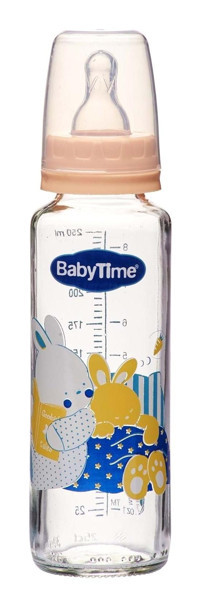 Babytime Bt073-C Cam Antikolik Yenidoğan Yavaş Akışlı 0-6 Ay Desenli Pembe Damaklı Biberon Seti 250 ml