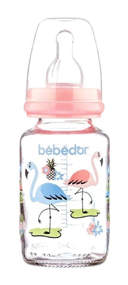 Bebedor 30302 Cam Yenidoğan Yavaş Akışlı 0+ Ay Desenli Pembe Damaklı Biberon Seti 125 ml