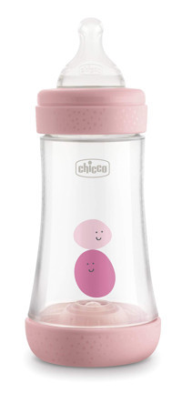 Chicco Perfect 5 Plastik Yavaş Akışlı 2+ Ay Desenli Pembe Damaklı Biberon Seti 240 ml