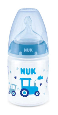 Nuk First Choice Polipropilen Gaz Yapmayan Antikolik Yenidoğan Yavaş Akışlı 0-6 Ay Desenli Mavi Damaklı Biberon Seti 150 ml