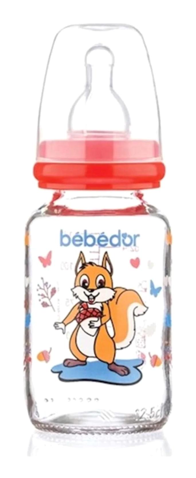 Bebedor 30302 Cam Antikolik Yavaş Akışlı 0-6 Ay Desenli Şeffaf Damaklı Biberon Seti 125 ml
