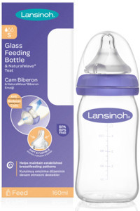 Lansinoh 77140 Cam Yavaş Akışlı 0-6 Ay Mor Damaklı Biberon Seti 160 ml