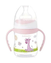 Bebedor B-88322 Polipropilen Yavaş Akışlı Kulplu 3+ Ay Desenli Pembe Damaklı Biberon Seti 150 ml