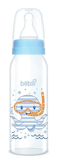 Bebsi 326 Plastik Yavaş Akışlı 0-6 Ay Desenli Mavi Damaklı Biberon Seti 250 ml