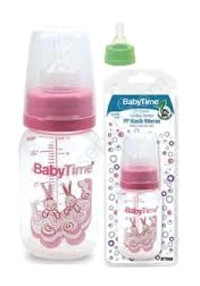 Babytime Bt066 Cam Gaz Yapmayan Antikolik Yenidoğan Yavaş Akışlı 0-6 Ay Desenli Pembe Damaklı Biberon Seti 150 ml