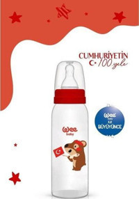 Wee Baby Klasik Polipropilen Antikolik Yavaş Akışlı 0-6 Ay Desenli Kırmızı Damaklı Biberon Seti 250 ml