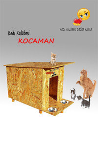 Kedigram Kocaman Basic Dikdörtgen Su Geçirmez Dış Mekan Kedi Evi Ahşap Rengi