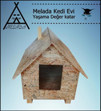 Melada 50x50x35 cm Dikdörtgen Su Geçirmez Dış Mekan Bacalı Kedi Evi Ahşap Rengi