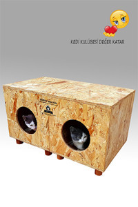 Magicbox İkili Magicbox Natural Dikdörtgen Su Geçirmez Dış Mekan Kedi Evi Ahşap Rengi