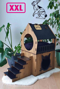 Digitus Dikdörtgen 2 Katlı Dış Mekan Kedi Evi Ahşap Rengi-Lacivert