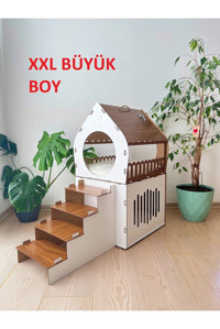 Life Hobi Dikdörtgen 2 Katlı İç Mekan Kedi Evi Ahşap Rengi-Beyaz