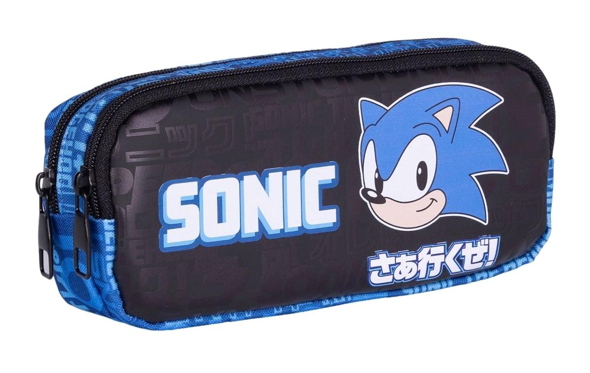Wiggle Sonic Siyah Düz Bez Çift Gözlü Dikdörtgen Cüzdan Kalem Kutusu