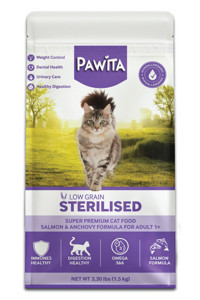 Pawita Hypoallergenic Super Premium Somonlu Kısırlaştırılmış Az Tahıllı Yetişkin Kuru Kedi Maması 1.5 kg
