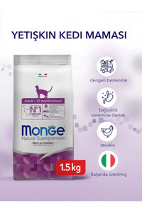 Monge Natural Super Premium Tavuk Az Tahıllı Yetişkin Kuru Kedi Maması 1.5 kg