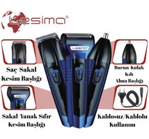 Lesima Saç Sakal Burun 3 Başlıklı Çok Amaçlı Kuru Tıraş Makinesi