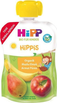 Hipp Hippis Glutensiz Organik Muz-Elma-Armut Kavanoz Maması 100 gr