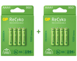 Gp Recyko 1000 mAh Çinko AAA / İnce Kalem Şarjlı Pil 8'li