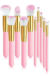 İzla Pembe 10'lu Allık Eyeliner Far Makyaj Fırçası Seti