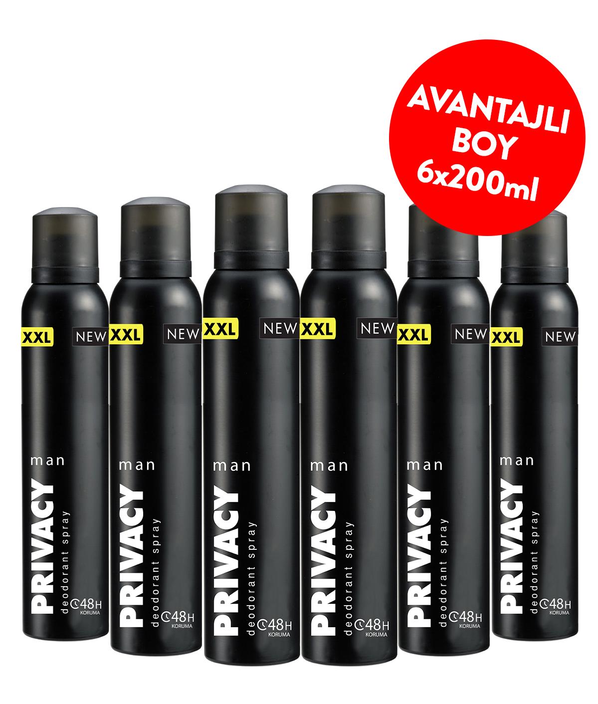 Privacy xxl Pudrasız Ter Önleyici Sprey Erkek Deodorant 6x200 ml
