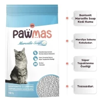 Pawmas Marsilya Sabunu Kokulu Topaklanan İnce Taneli Bentonit Kedi Kumu 10 lt