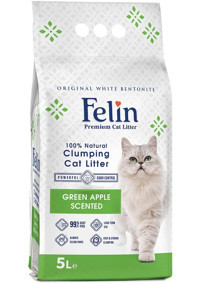 Felin Yeşil Elma Kokulu Topaklanan İnce Taneli Bentonit Kedi Kumu 5 lt