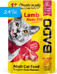 Bado Kuzu Parça Etli Yaş Kedi Maması 24x85 gr