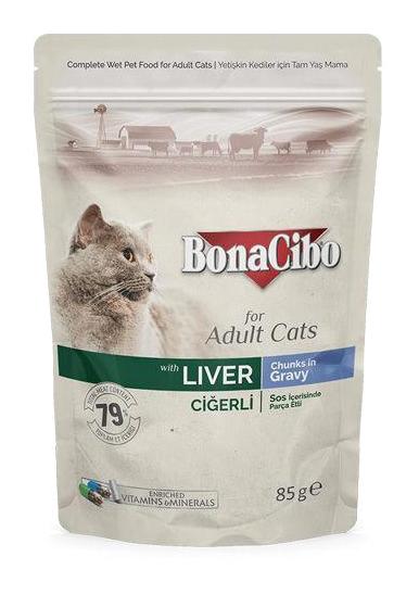 Bonacibo Ciğerli Parça Etli Yaş Kedi Maması 12x85 gr