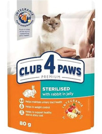Club4paws Kısırlaştırılmış Tavşan Parça Etli Yaş Kedi Maması 80 gr