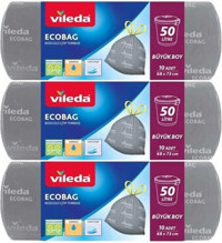 Vileda EcoBag Büzgülü Büyük Boy 68x73 cm Çöp Poşeti 3x10 Adet Gri