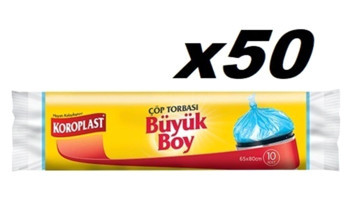 Koroplast Güçlü Büzgülü Büyük Boy 65x80 cm Çöp Poşeti 10x50 Adet Mavi