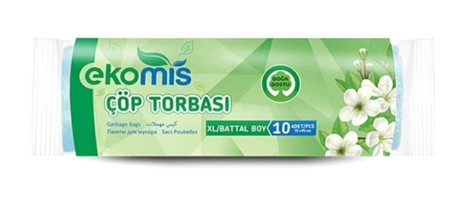 Ekomis Büzgülü Battal Boy 72x93 cm Çöp Poşeti 10 Adet Mavi