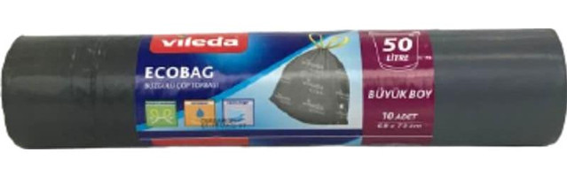 Vileda EcoBag Büzgülü Büyük Boy 68x73 cm Çöp Poşeti 10 Adet Siyah