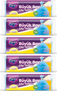 Parex Güçlü Büzgülü Büyük Boy 65x80 cm Çöp Poşeti 5x7 Adet Mavi