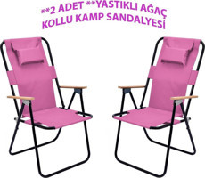 Exent Katlanır Kolçaklı Pembe Yetişkin 2'li Kamp Sandalyesi