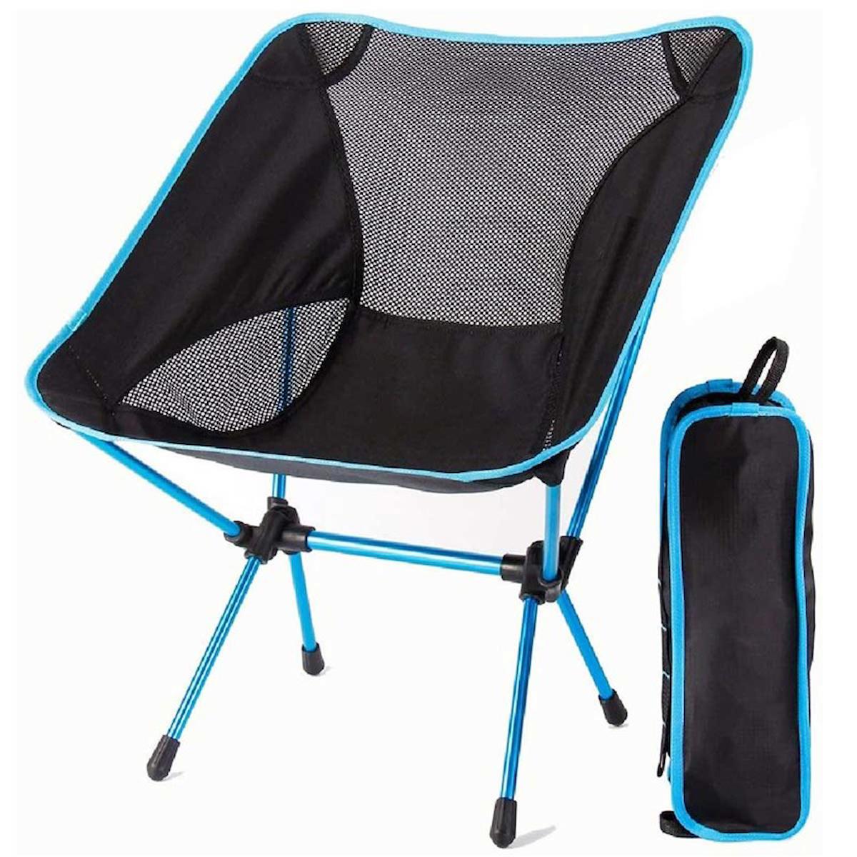 Funky Chairs Katlanır Kolsuz Mavi-Siyah Çantalı Yetişkin Kamp Sandalyesi