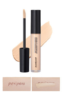 Peripera Double Longwear Cover 02 Natural Beige Nemlendiricili Göz Altı ve Yüz Likit Fırça Kapatıcı