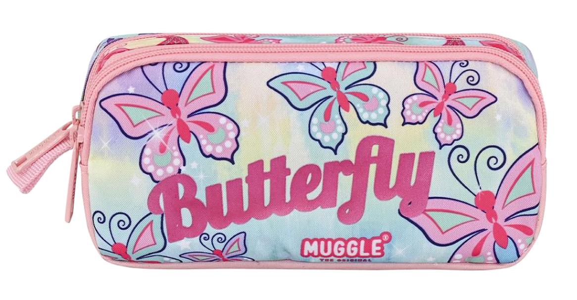 Muggle Mu-9037 Çok Renkli Düz Bez Bölmeli Çift Gözlü Kelebek Dikdörtgen Cüzdan Kalemlik