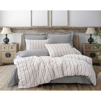 Cotton Box Unus Pamuk-Polyester 160x220 cm Lastikli Çizgili Tek Kişilik Nevresim Takımı Gri