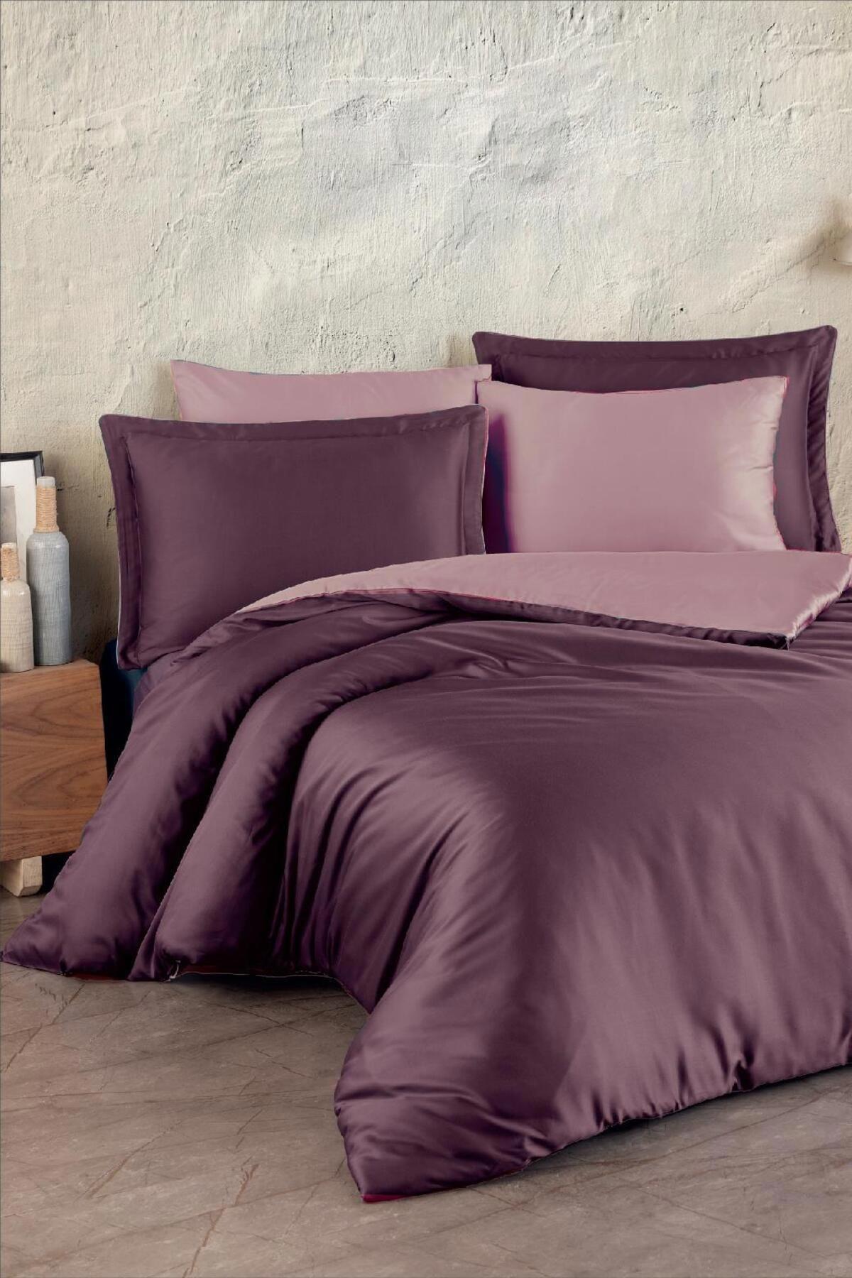 Varol Laura Home Pamuk-Saten 160x220 cm Tek Kişilik Nevresim Takımı Mürdüm
