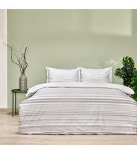 Taç Natural Pamuklu 160x220 cm Lastikli Çizgili Tek Kişilik Nevresim Takımı Gri