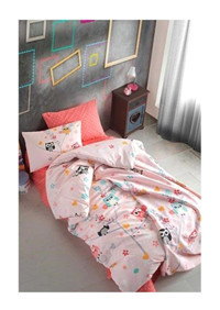 Cotton Life Lola Pamuk-Polyester 160x220 cm Lastikli Çizgi Kahraman Tek Kişilik Nevresim Takımı Pembe