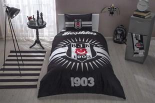 Taç Pamuk 160x220 cm Lastikli Beşiktaş Tek Kişilik Nevresim Takımı Beyaz-Siyah